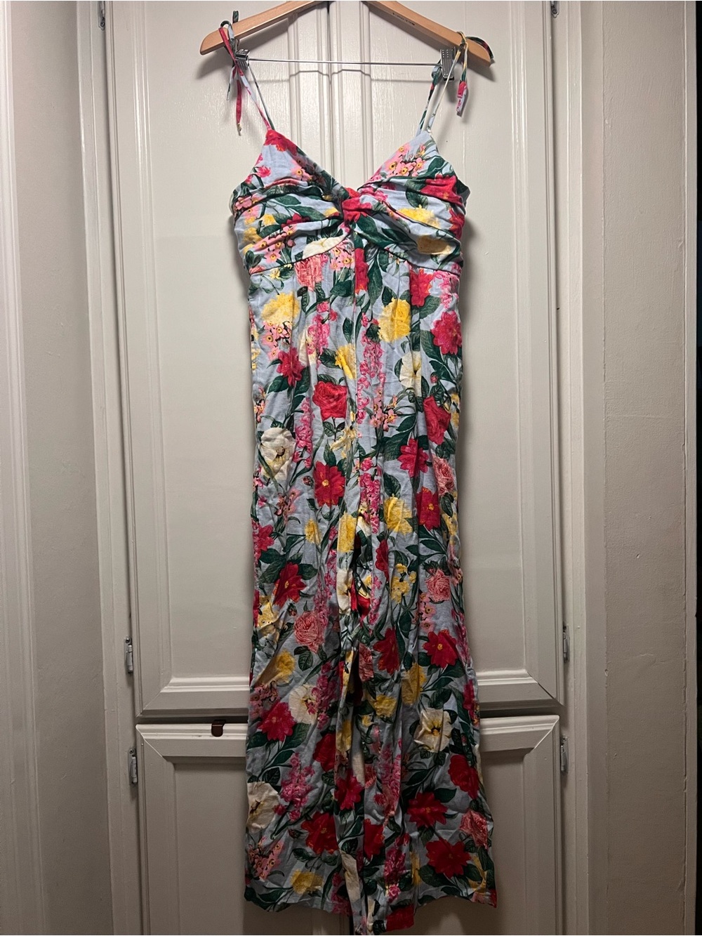 Linen Blend Floral Wide Leg Smocked Strap Old Navy Vacation Summer Size Medium